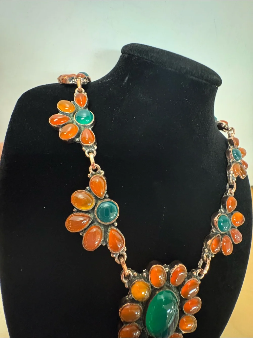 Green & Red Onyx Floral Statement Necklace - Women Jewelry